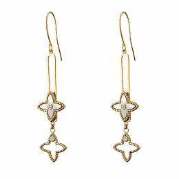LOISIR ΣΚΟΥΛΑΡΙΚΙΑ QUEEN ΜΕΤΑΛΛΙΚΑ GOLD ΜΕ ΛΕΥΚΑ CZ KAI MO  1.3 x 1.3 cm 03L15-00802