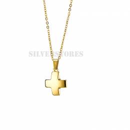 Κολιέ Ατσάλι σταυρός σε κίτρινο χρύσωμα Κο23166